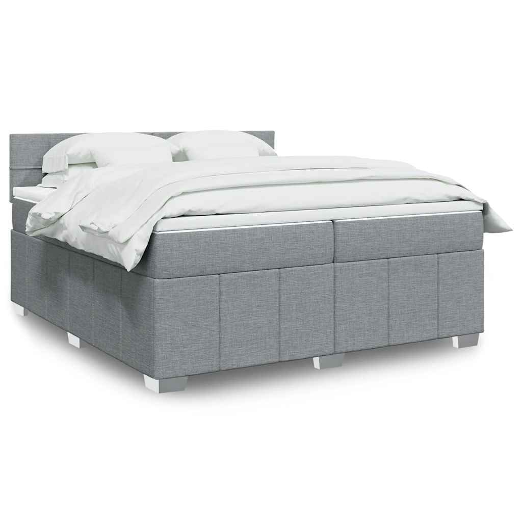 Κρεβάτι Boxspring με Στρώμα Ανοιχτό Γκρι 200x200 εκ. Υφασμάτινο