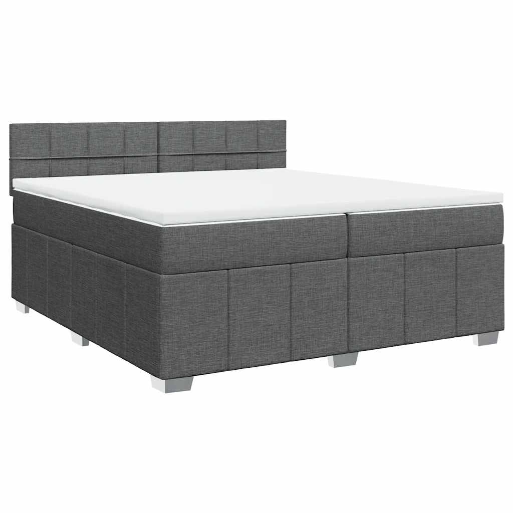 Κρεβάτι Boxspring με Στρώμα Σκούρο Γκρι 200x200 εκ. Υφασμάτινο - Pakobazaar