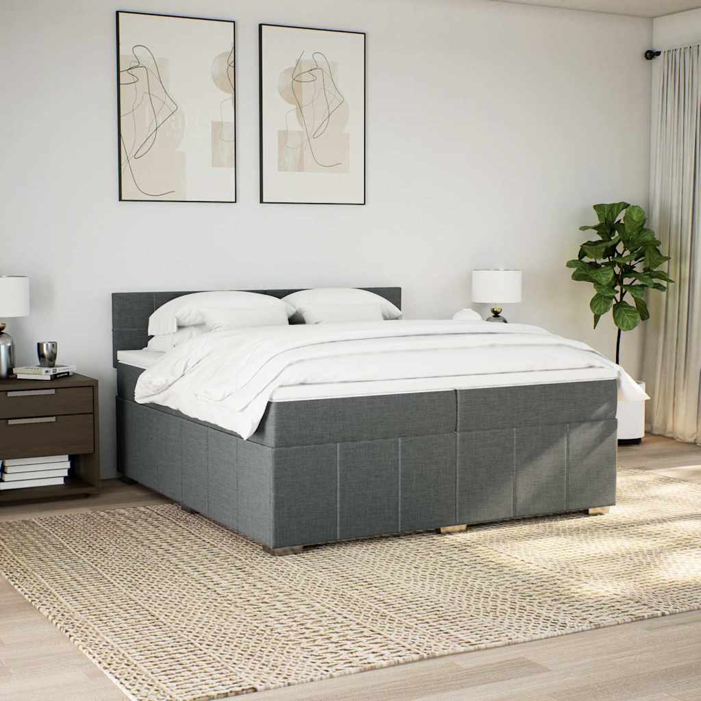 Κρεβάτι Boxspring με Στρώμα Σκούρο Γκρι 200x200 εκ. Υφασμάτινο - Pakobazaar