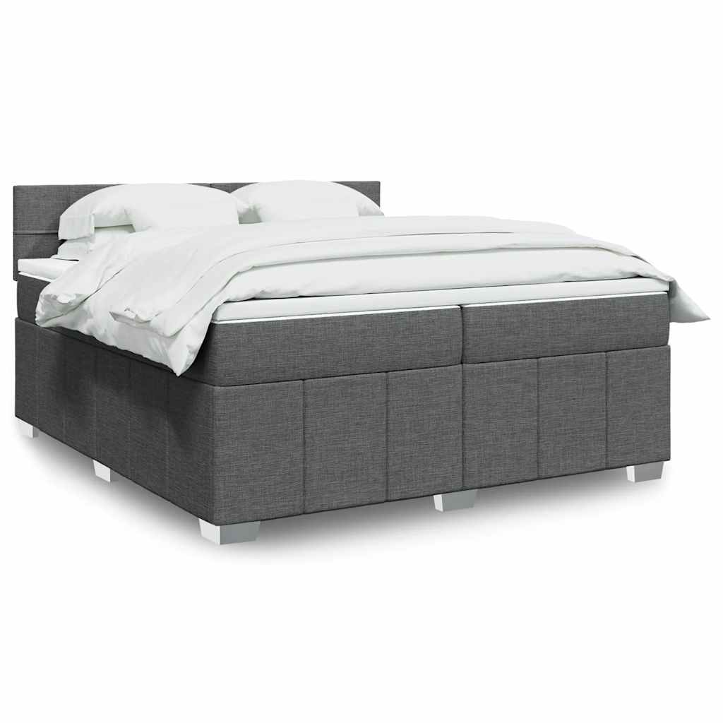 Κρεβάτι Boxspring με Στρώμα Σκούρο Γκρι 200x200 εκ. Υφασμάτινο - Pakobazaar