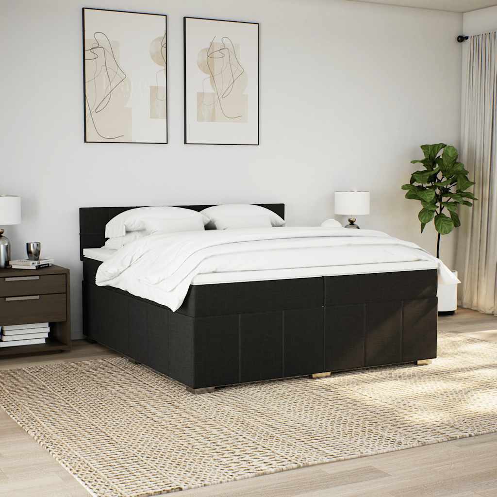 Κρεβάτι Boxspring με Στρώμα Μαύρο 200x200 εκ. Υφασμάτινο - Pakobazaar