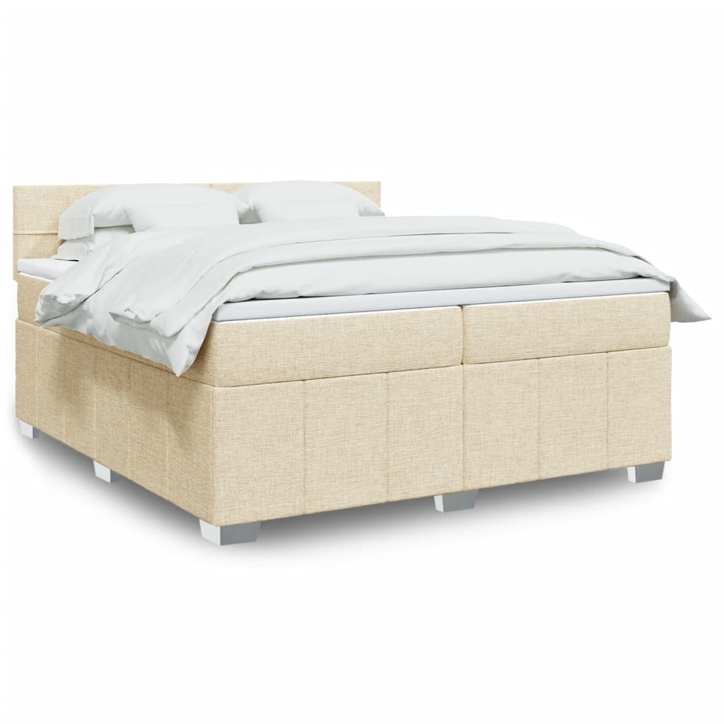 Κρεβάτι Boxspring με Στρώμα Κρεμ 200x200 εκ. Υφασμάτινο