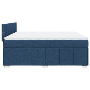 Κρεβάτι Boxspring με Στρώμα Μπλε 200x200 εκ. Υφασμάτινο