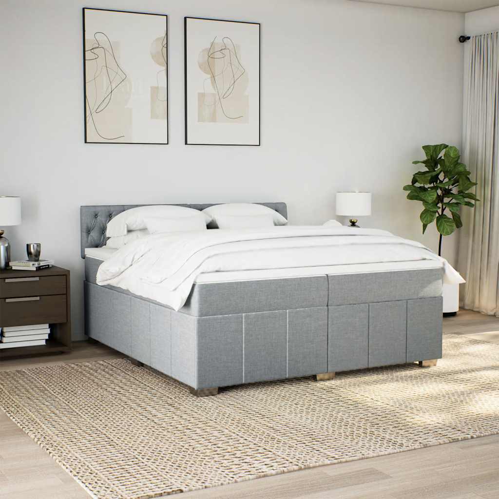 Κρεβάτι Boxspring με Στρώμα Ανοιχτό Γκρι 200x200 εκ. Υφασμάτινο - Pakobazaar