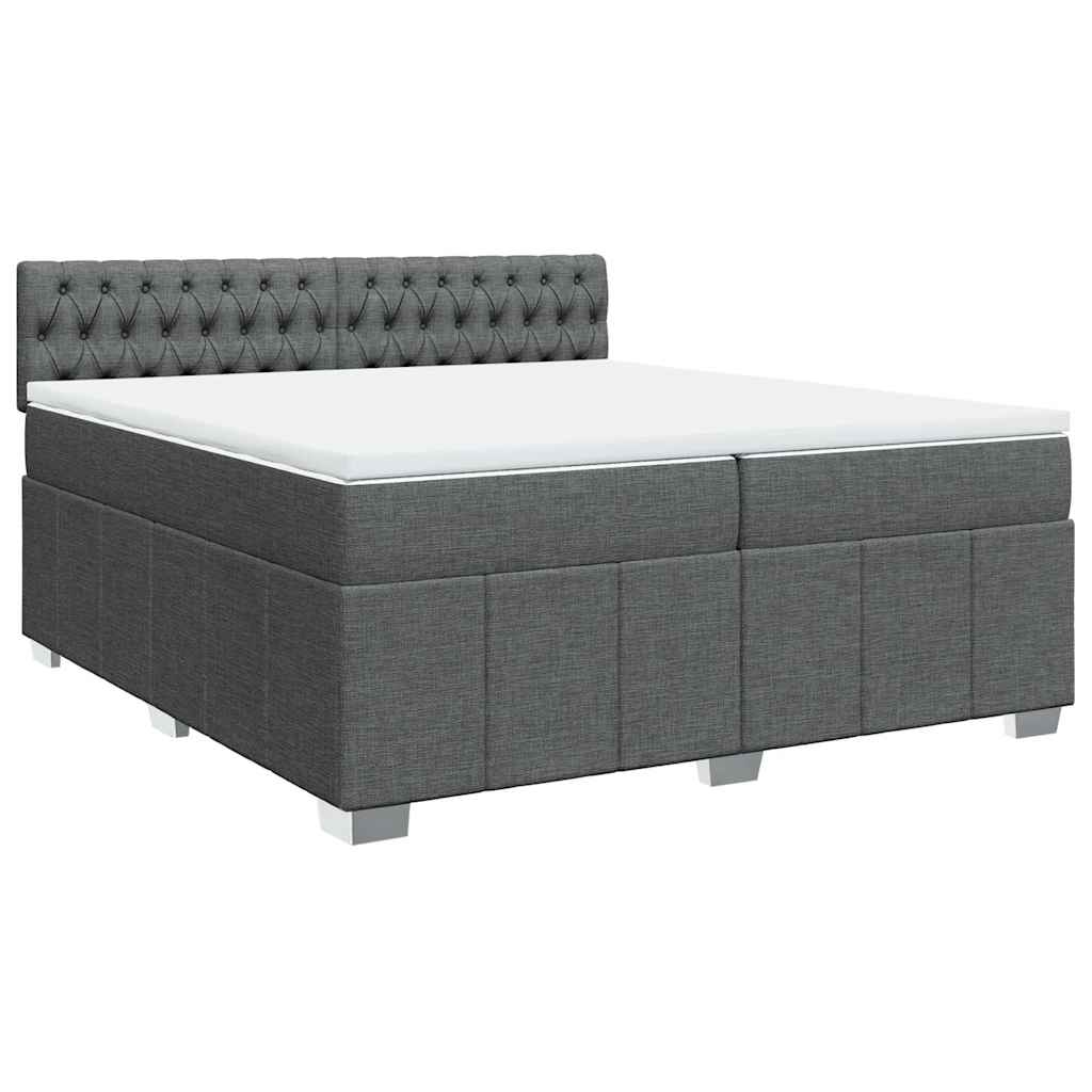 Κρεβάτι Boxspring με Στρώμα Σκούρο Γκρι 200x200 εκ. Υφασμάτινο