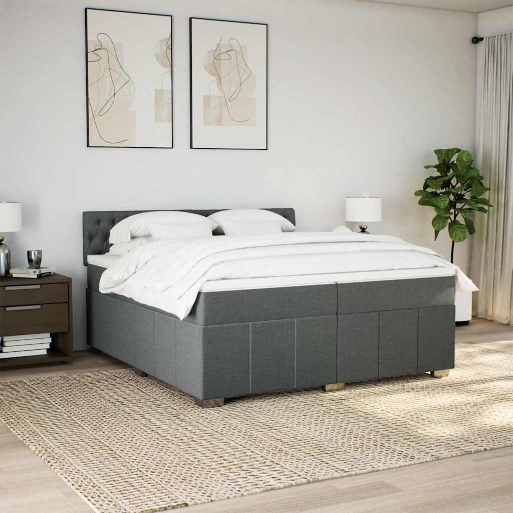 Κρεβάτι Boxspring με Στρώμα Σκούρο Γκρι 200x200 εκ. Υφασμάτινο
