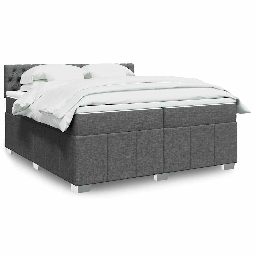 Κρεβάτι Boxspring με Στρώμα Σκούρο Γκρι 200x200 εκ. Υφασμάτινο