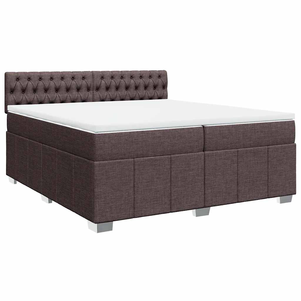 Κρεβάτι Boxspring με Στρώμα Σκούρο Καφέ 200x200 εκ. Υφασμάτινο - Pakobazaar