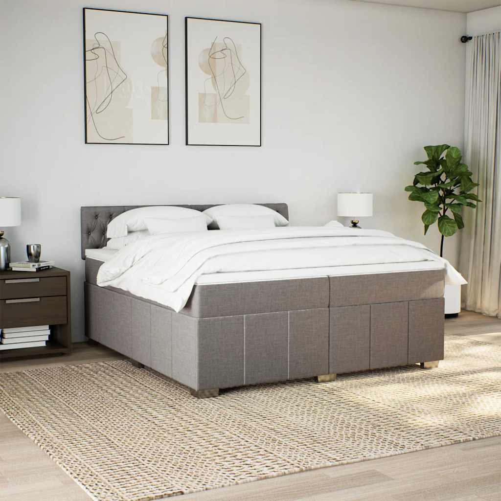 Κρεβάτι Boxspring με Στρώμα Taupe 200x200 εκ. Υφασμάτινο - Pakobazaar
