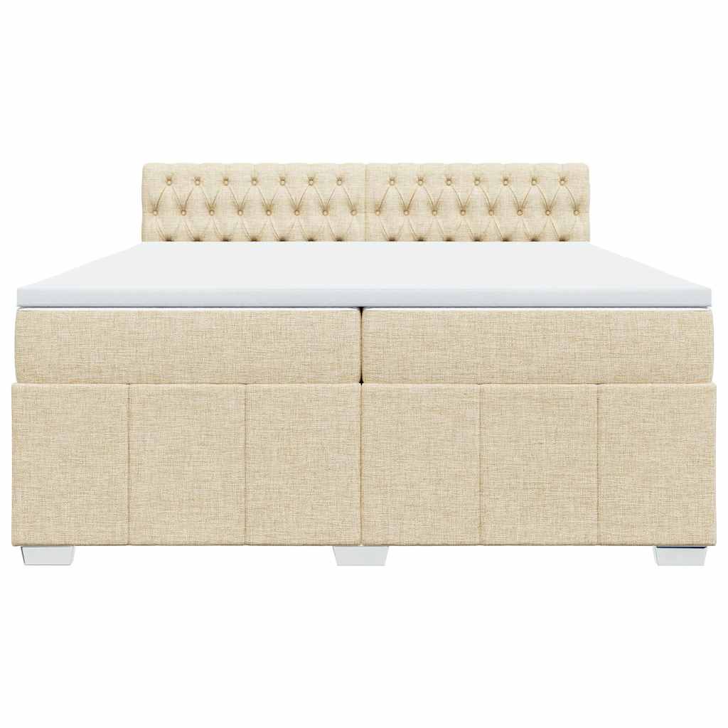 Κρεβάτι Boxspring με Στρώμα Κρεμ 200x200 εκ. Υφασμάτινο - Pakobazaar