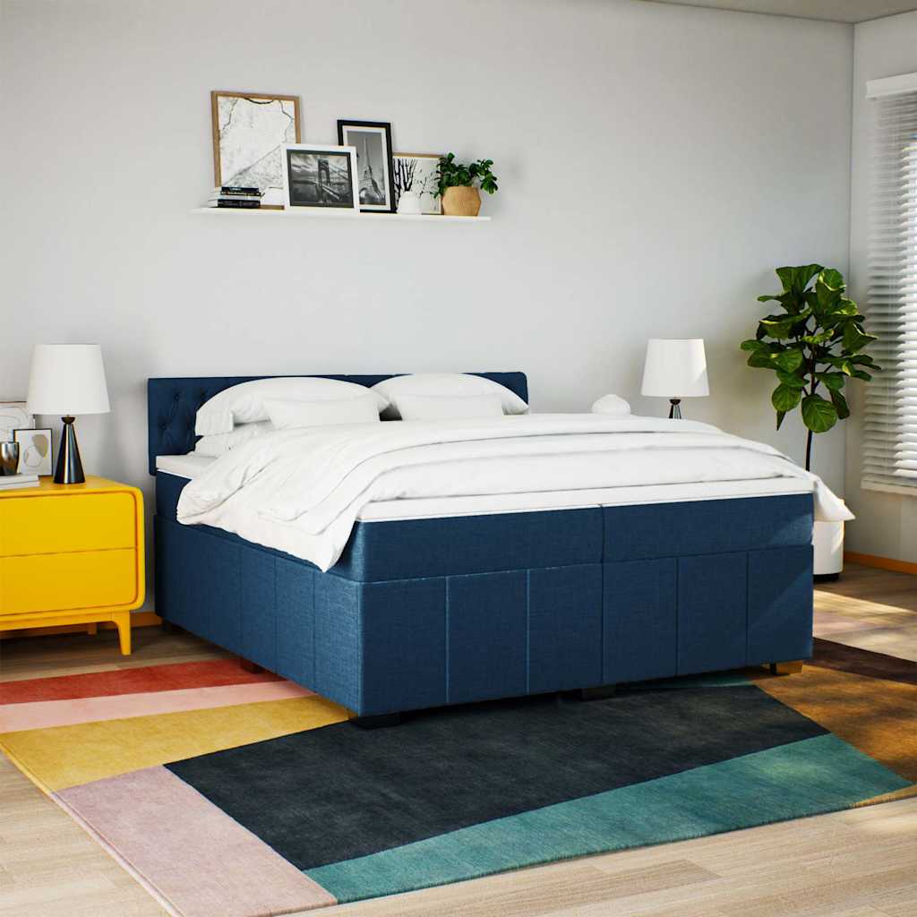 Κρεβάτι Boxspring με Στρώμα Μπλε 200x200 εκ. Υφασμάτινο - Pakobazaar