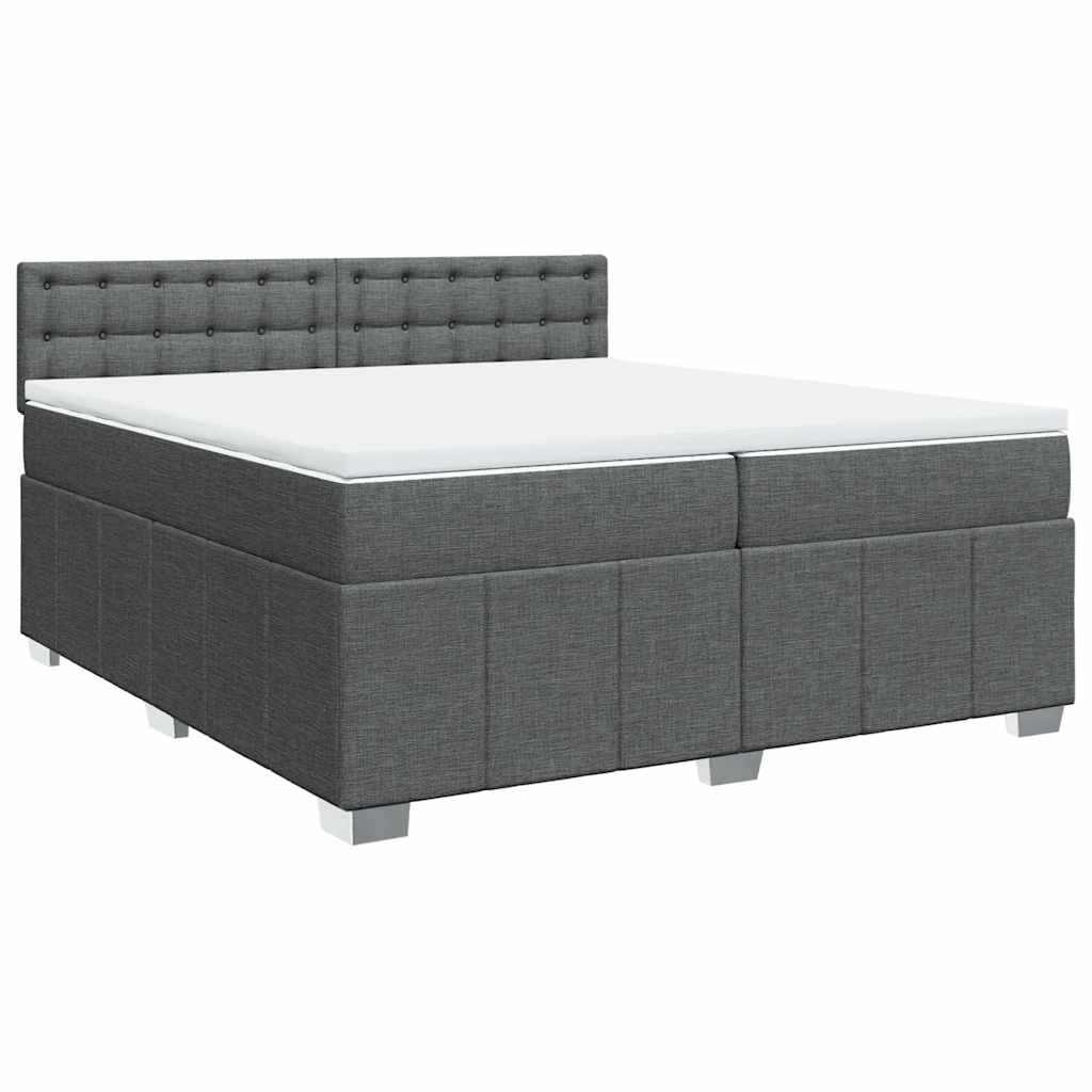 Κρεβάτι Boxspring με Στρώμα Σκούρο Γκρι 200x200 εκ. Υφασμάτινο - Pakobazaar