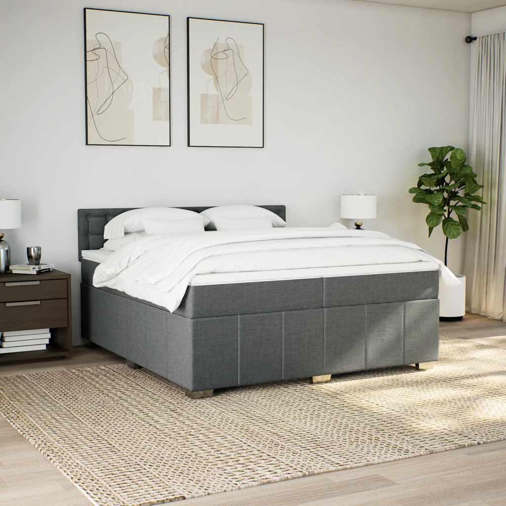 Κρεβάτι Boxspring με Στρώμα Σκούρο Γκρι 200x200 εκ. Υφασμάτινο - Pakobazaar