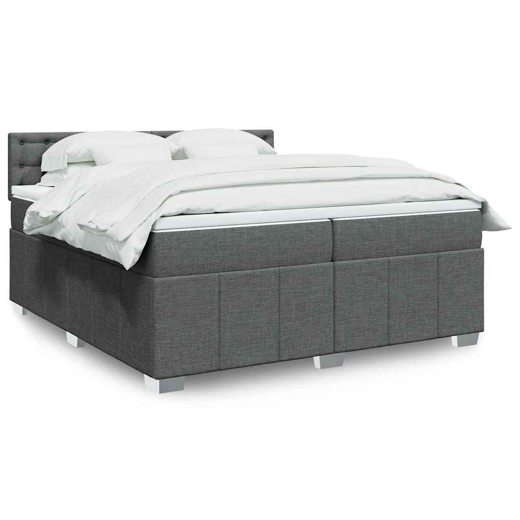 Κρεβάτι Boxspring με Στρώμα Σκούρο Γκρι 200x200 εκ. Υφασμάτινο - Pakobazaar