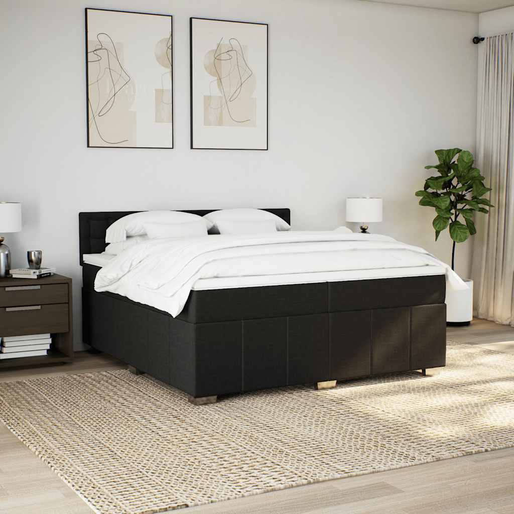 Κρεβάτι Boxspring με Στρώμα Μαύρο 200x200 εκ. Υφασμάτινο - Pakobazaar