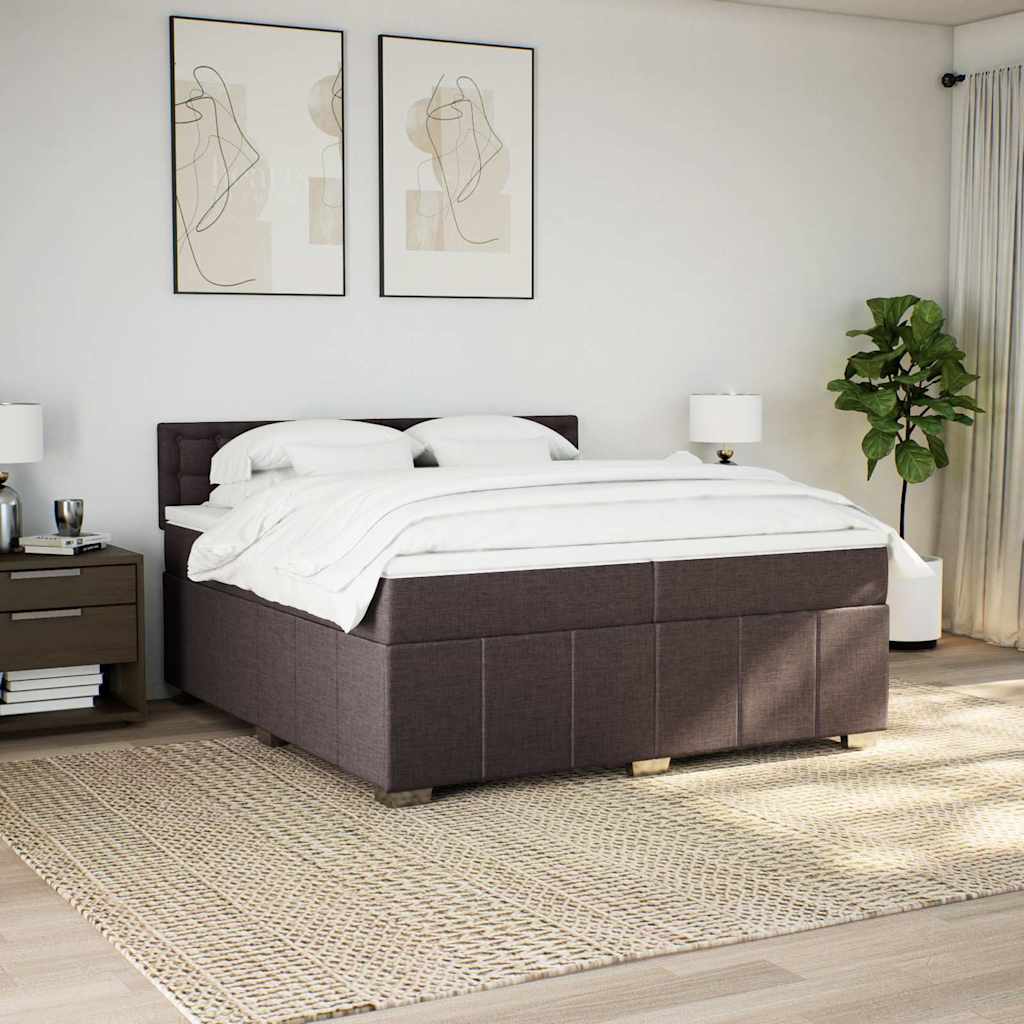 Κρεβάτι Boxspring με Στρώμα Σκούρο Καφέ 200x200 εκ. Υφασμάτινο