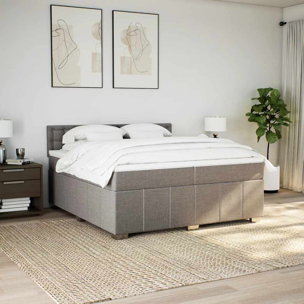 Κρεβάτι Boxspring με Στρώμα Taupe 200x200 εκ. Υφασμάτινο - Pakobazaar