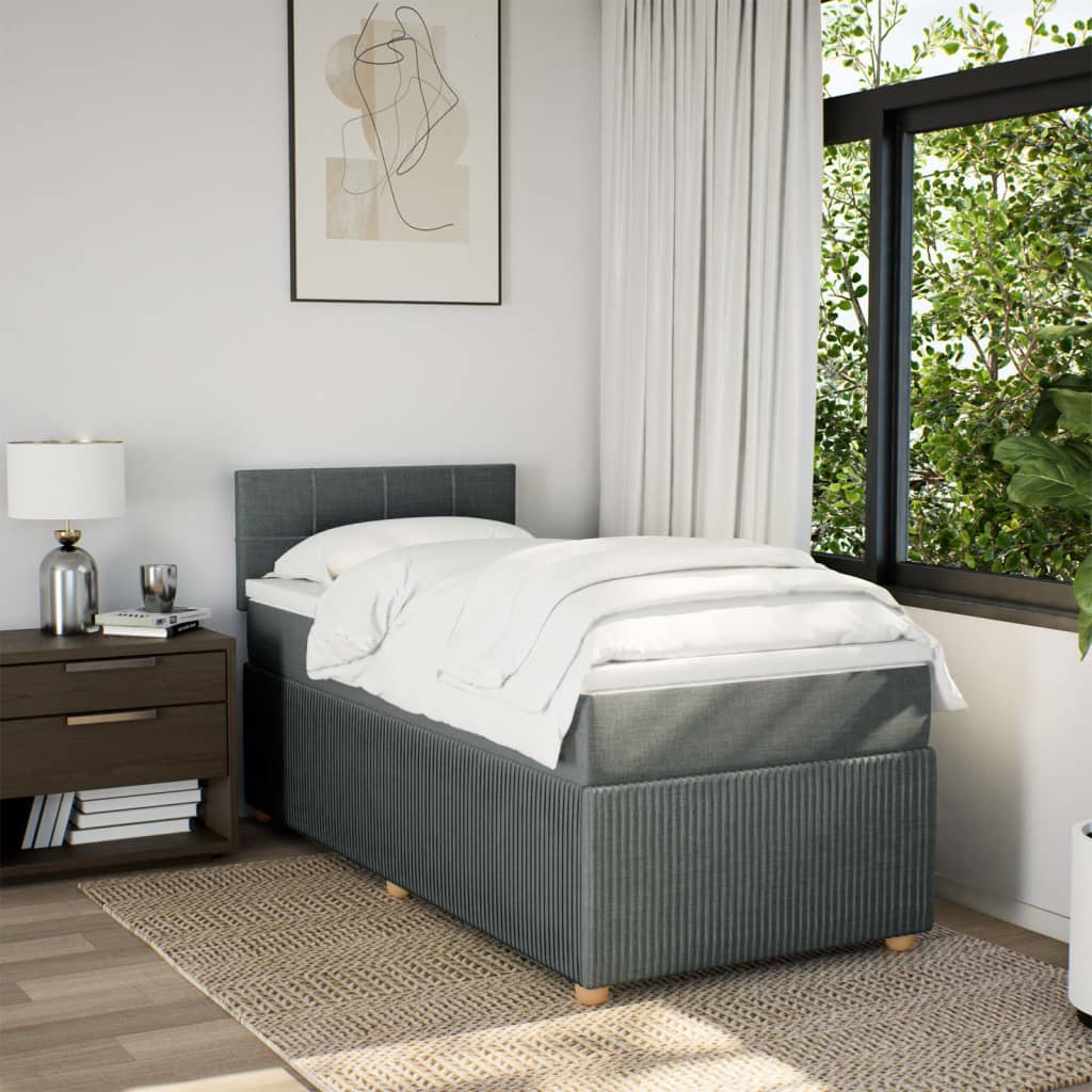 Κρεβάτι Boxspring με Στρώμα Σκούρο Γκρι 80x200 εκ. Υφασμάτινο - Pakobazaar