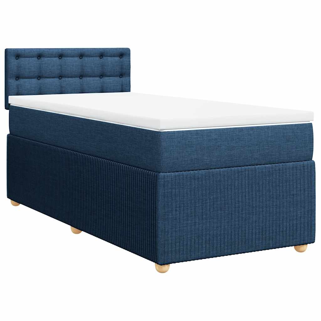 Κρεβάτι Boxspring με Στρώμα Μπλε 80x200 εκ. Υφασμάτινο