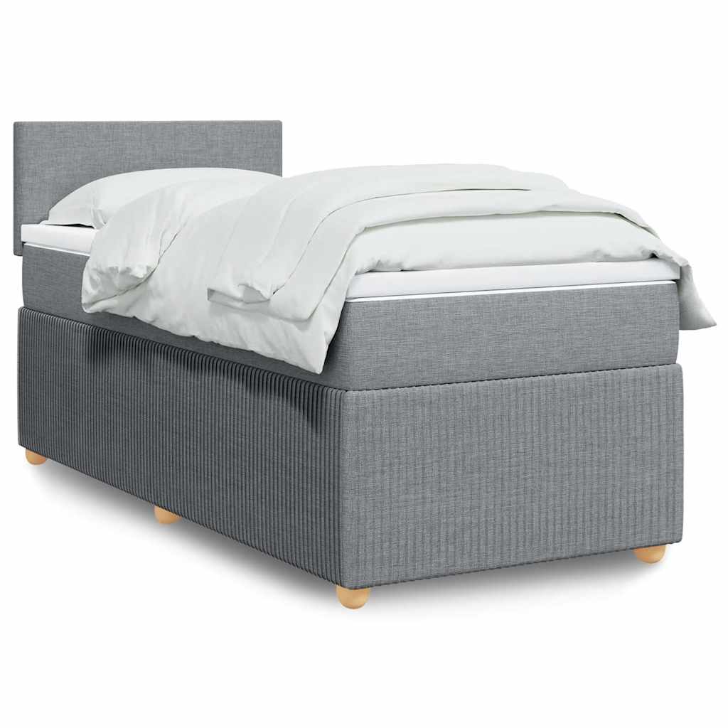 Κρεβάτι Boxspring με Στρώμα Ανοιχτό Γκρι 90x190 εκ. Υφασμάτινο - Pakobazaar
