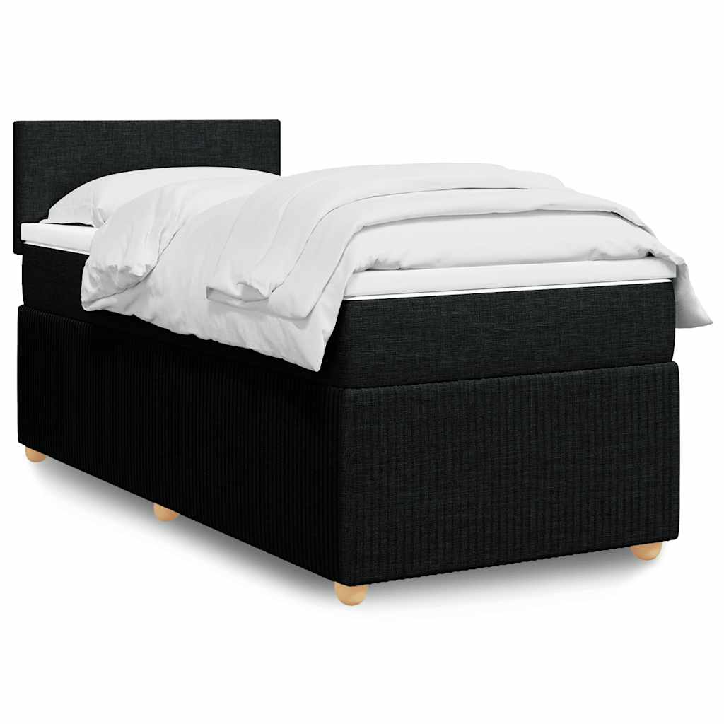 Κρεβάτι Boxspring με Στρώμα Μαύρο 90x190 εκ.Υφασμάτινο - Pakobazaar