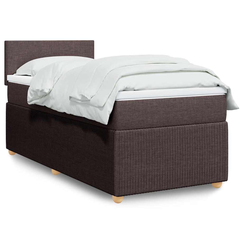 Κρεβάτι Boxspring με Στρώμα Σκούρο Καφέ 90x190 εκ. Υφασμάτινο