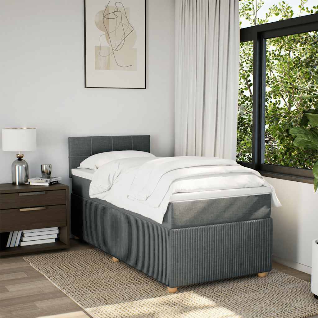 Κρεβάτι Boxspring με Στρώμα Σκούρο Γκρι 90x190 εκ. Υφασμάτινο