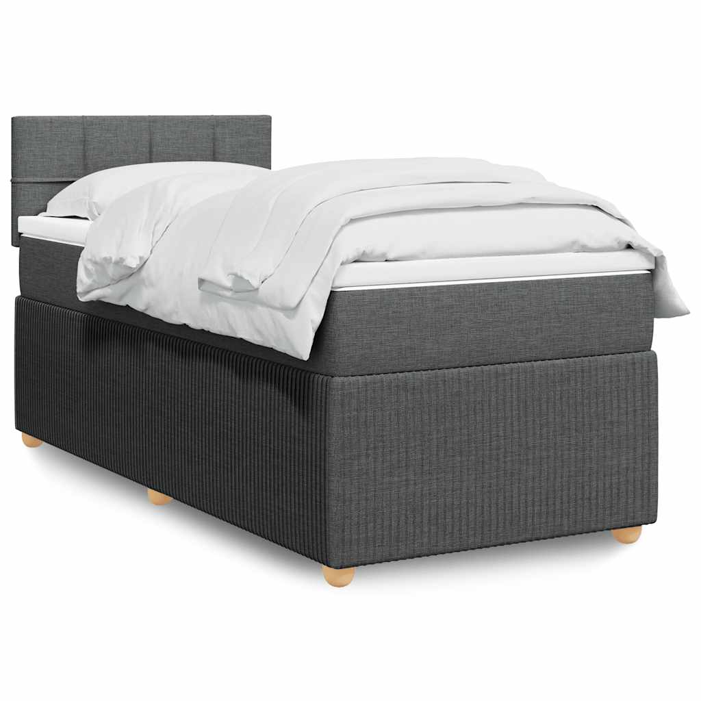 Κρεβάτι Boxspring με Στρώμα Σκούρο Γκρι 90x190 εκ. Υφασμάτινο