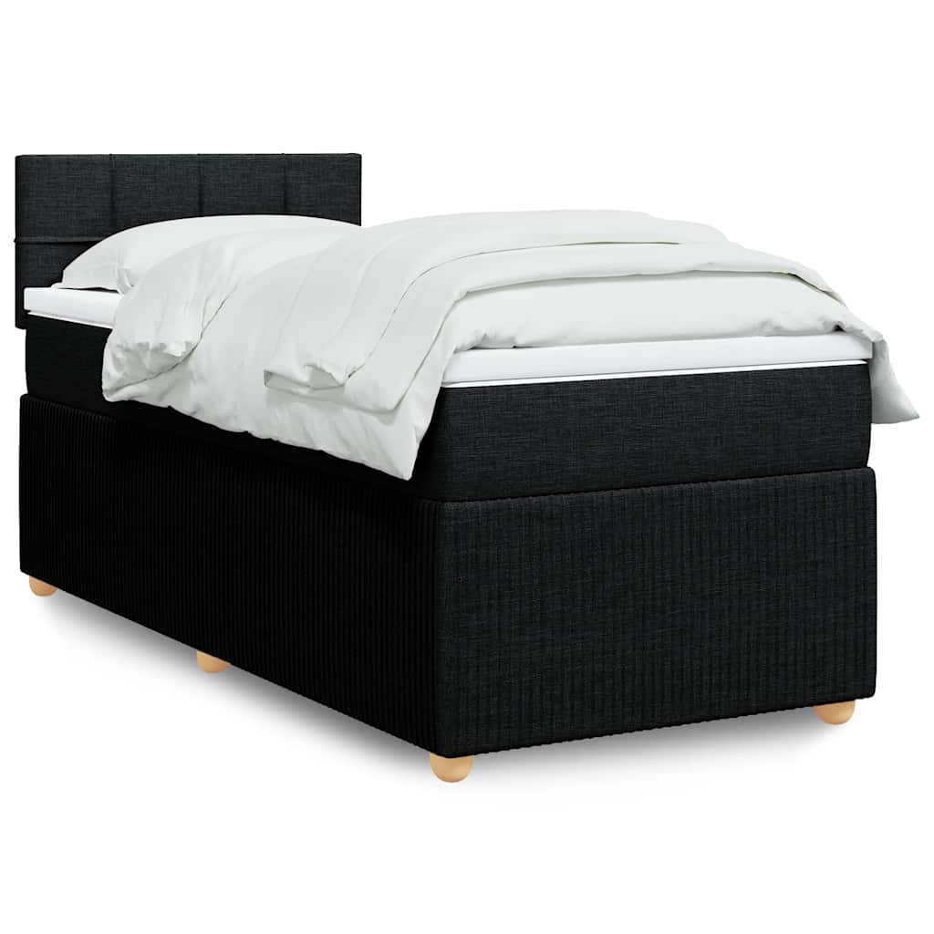 Κρεβάτι Boxspring με Στρώμα Μαύρο 90x190 εκ.Υφασμάτινο - Pakobazaar