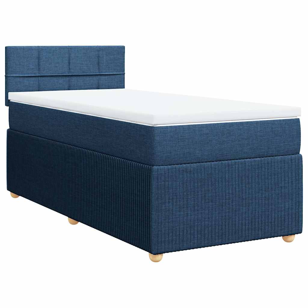 Κρεβάτι Boxspring με Στρώμα Μπλε 90x190 εκ.Υφασμάτινο