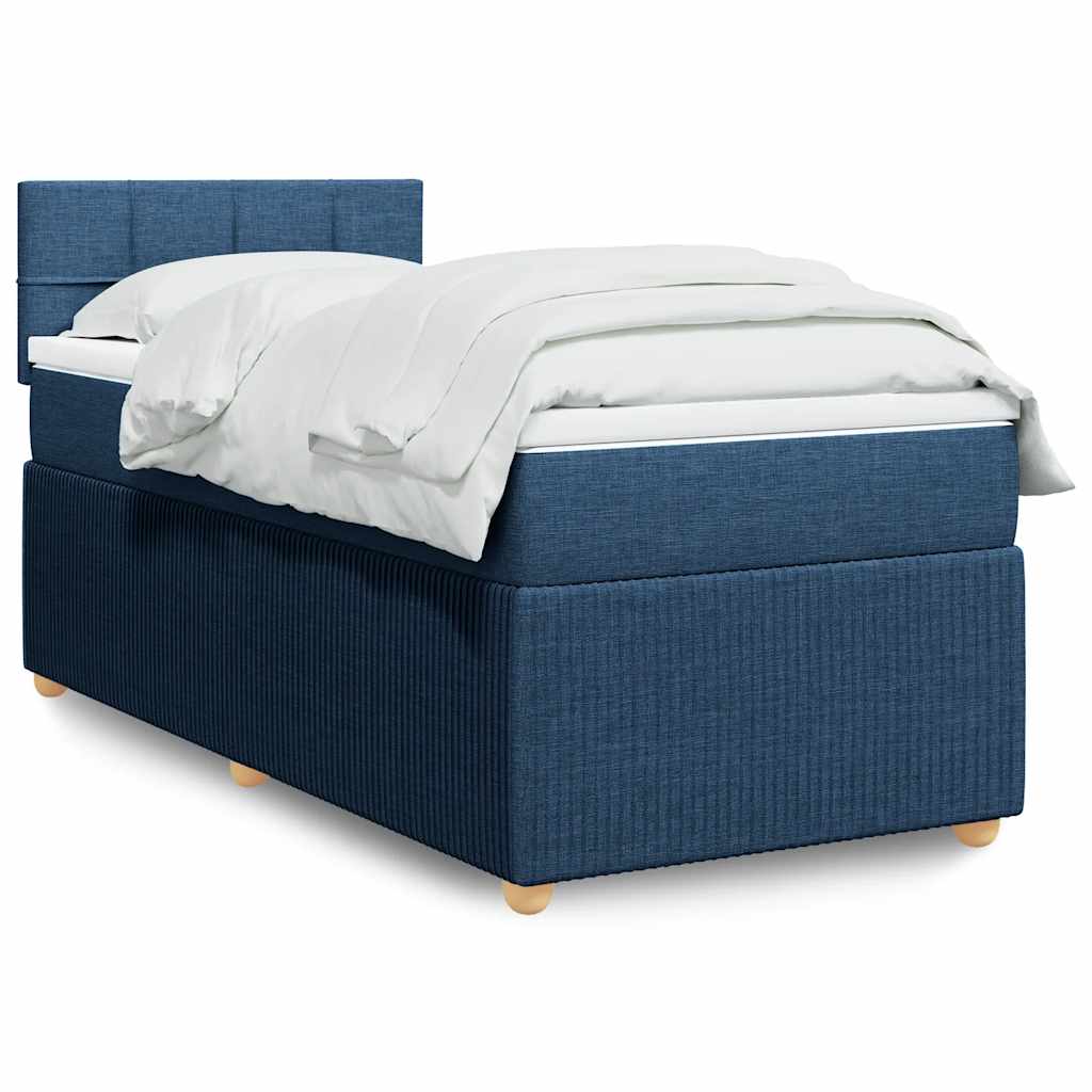 Κρεβάτι Boxspring με Στρώμα Μπλε 90x190 εκ.Υφασμάτινο