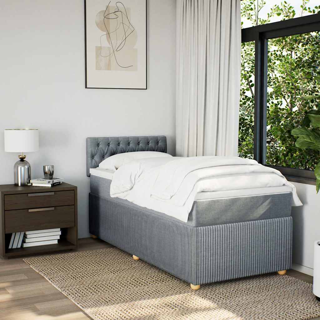 Κρεβάτι Boxspring με Στρώμα Ανοιχτό Γκρι 90x190 εκ. Υφασμάτινο - Pakobazaar