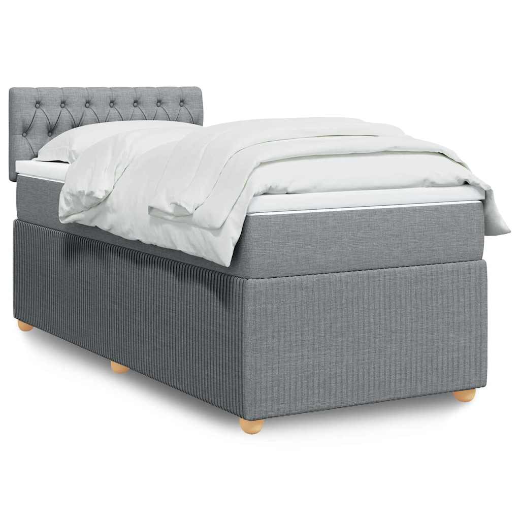 Κρεβάτι Boxspring με Στρώμα Ανοιχτό Γκρι 90x190 εκ. Υφασμάτινο - Pakobazaar