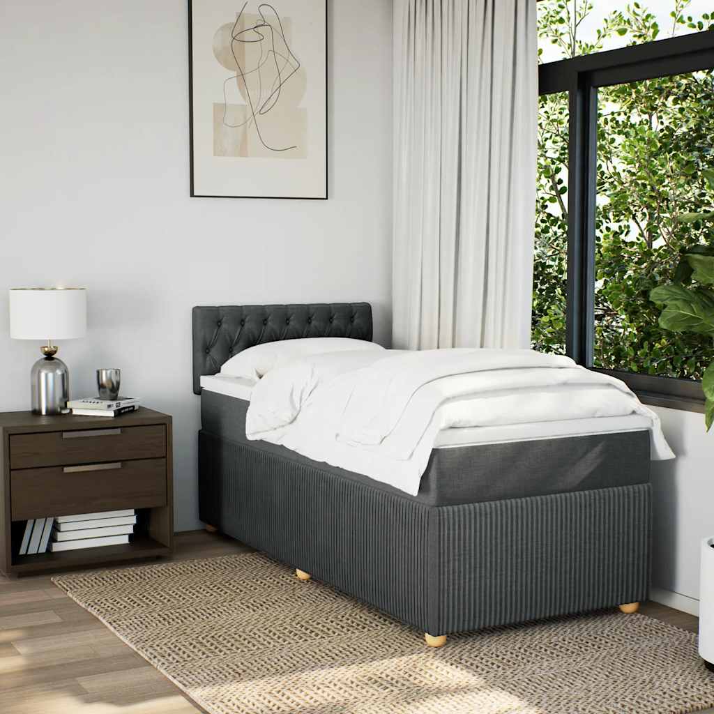 Κρεβάτι Boxspring με Στρώμα Σκούρο Γκρι 90x190 εκ. Υφασμάτινο - Pakobazaar