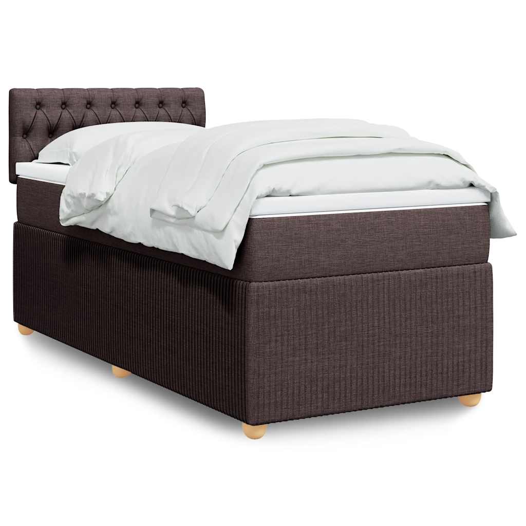 Κρεβάτι Boxspring με Στρώμα Σκούρο Καφέ 90x190 εκ. Υφασμάτινο - Pakobazaar