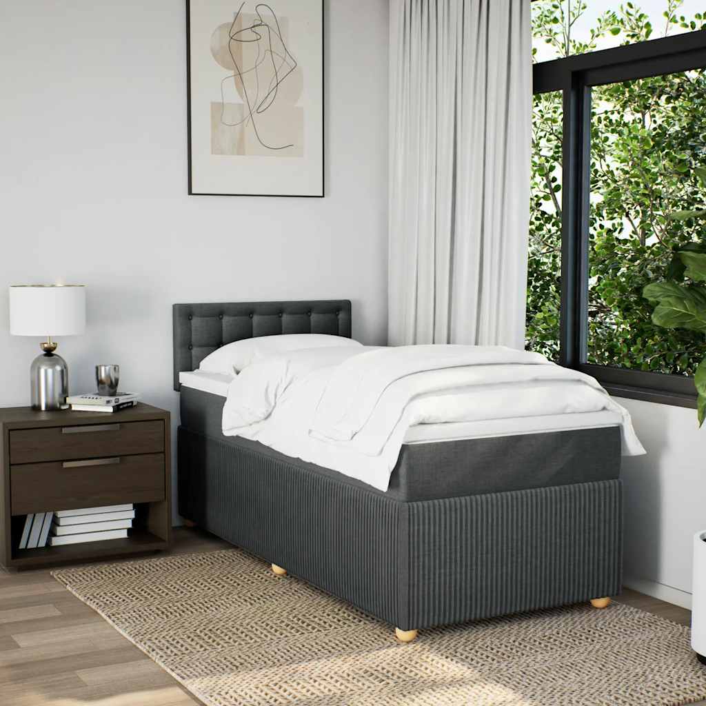 Κρεβάτι Boxspring με Στρώμα Σκούρο Γκρι 90x190 εκ. Υφασμάτινο - Pakobazaar