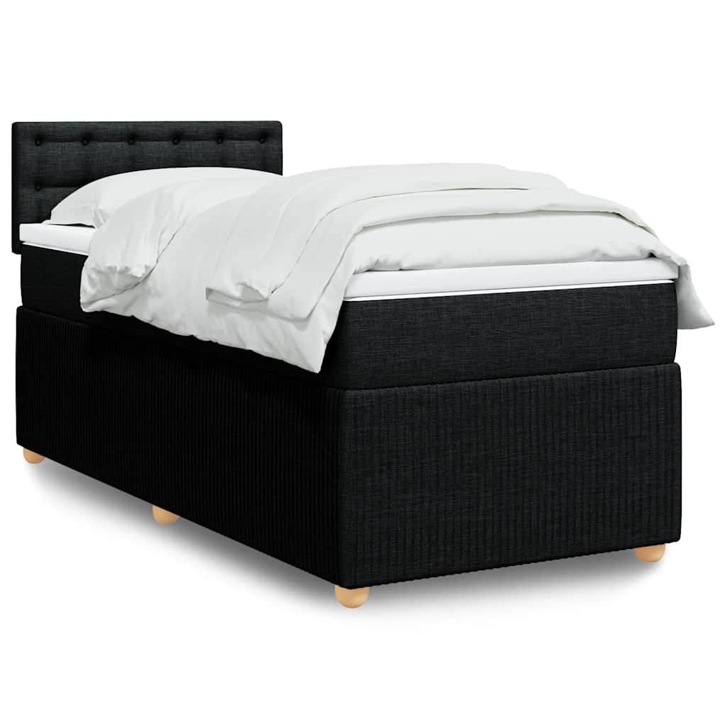 Κρεβάτι Boxspring με Στρώμα Μαύρο 90x190 εκ.Υφασμάτινο - Pakobazaar
