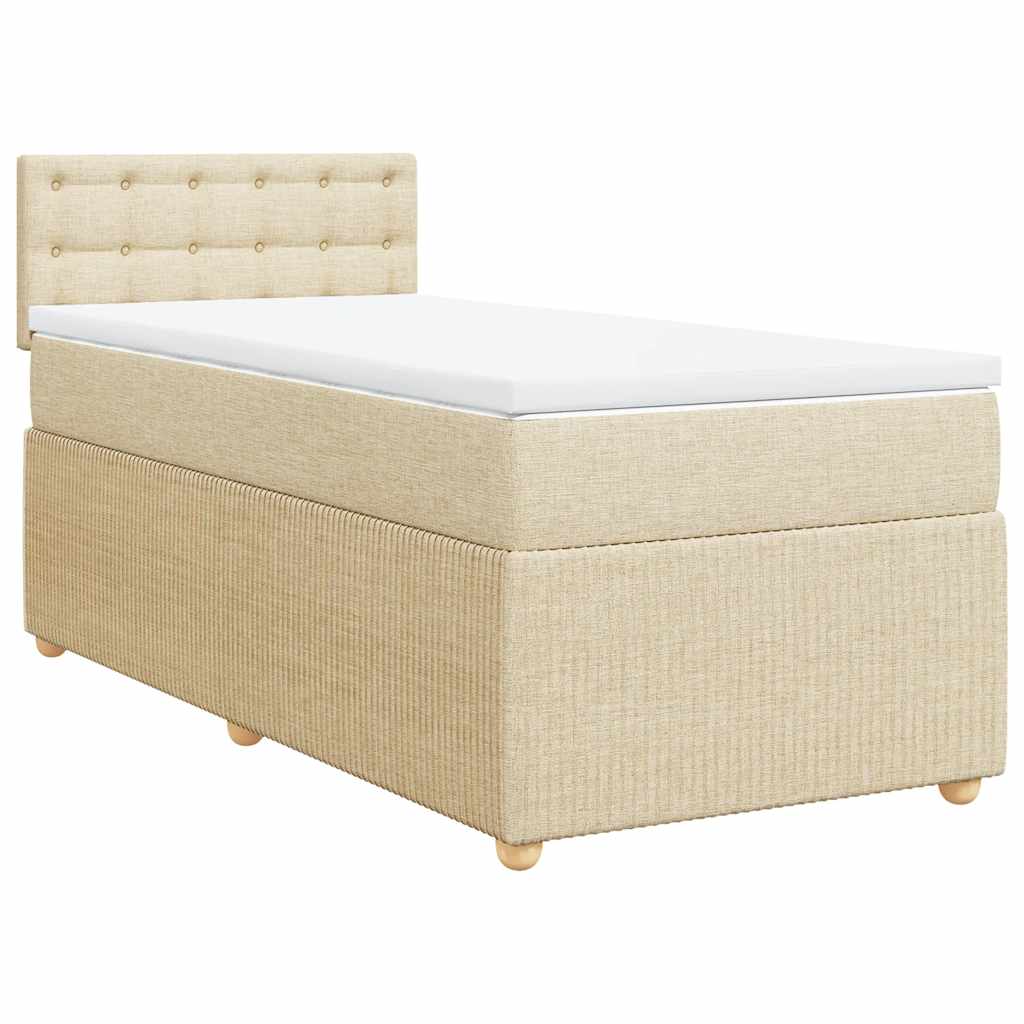 Κρεβάτι Boxspring με Στρώμα Κρεμ 90x190 εκ.Υφασμάτινο - Pakobazaar