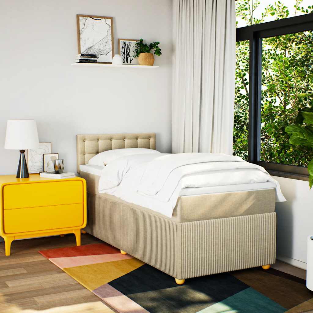 Κρεβάτι Boxspring με Στρώμα Κρεμ 90x190 εκ.Υφασμάτινο - Pakobazaar