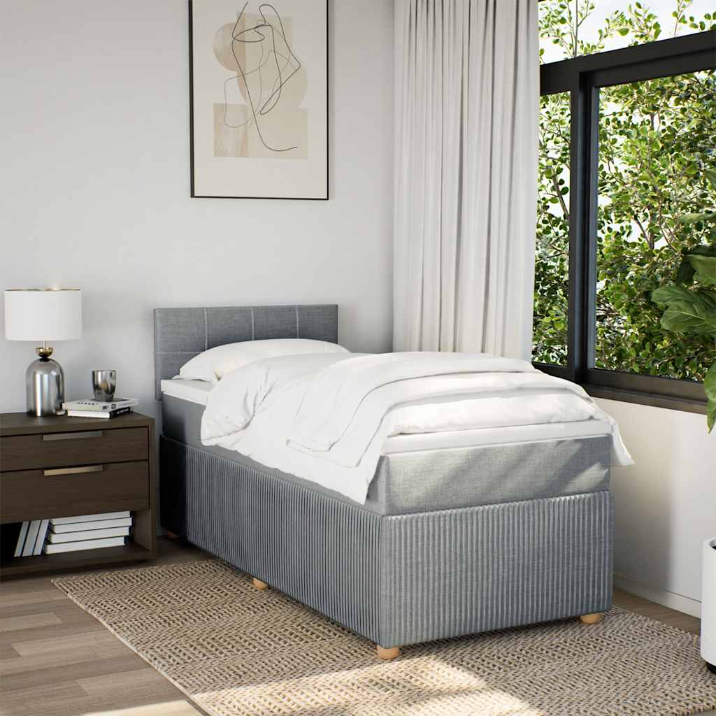 Κρεβάτι Boxspring με Στρώμα Ανοιχτό Γκρι 90x200 εκ. Υφασμάτινο - Pakobazaar