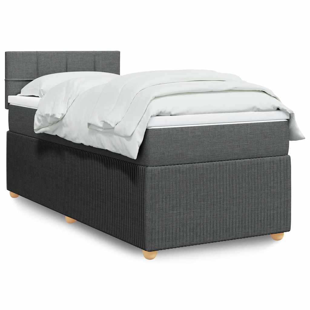 Κρεβάτι Boxspring με Στρώμα Σκούρο Γκρι 90x200 εκ. Υφασμάτινο - Pakobazaar