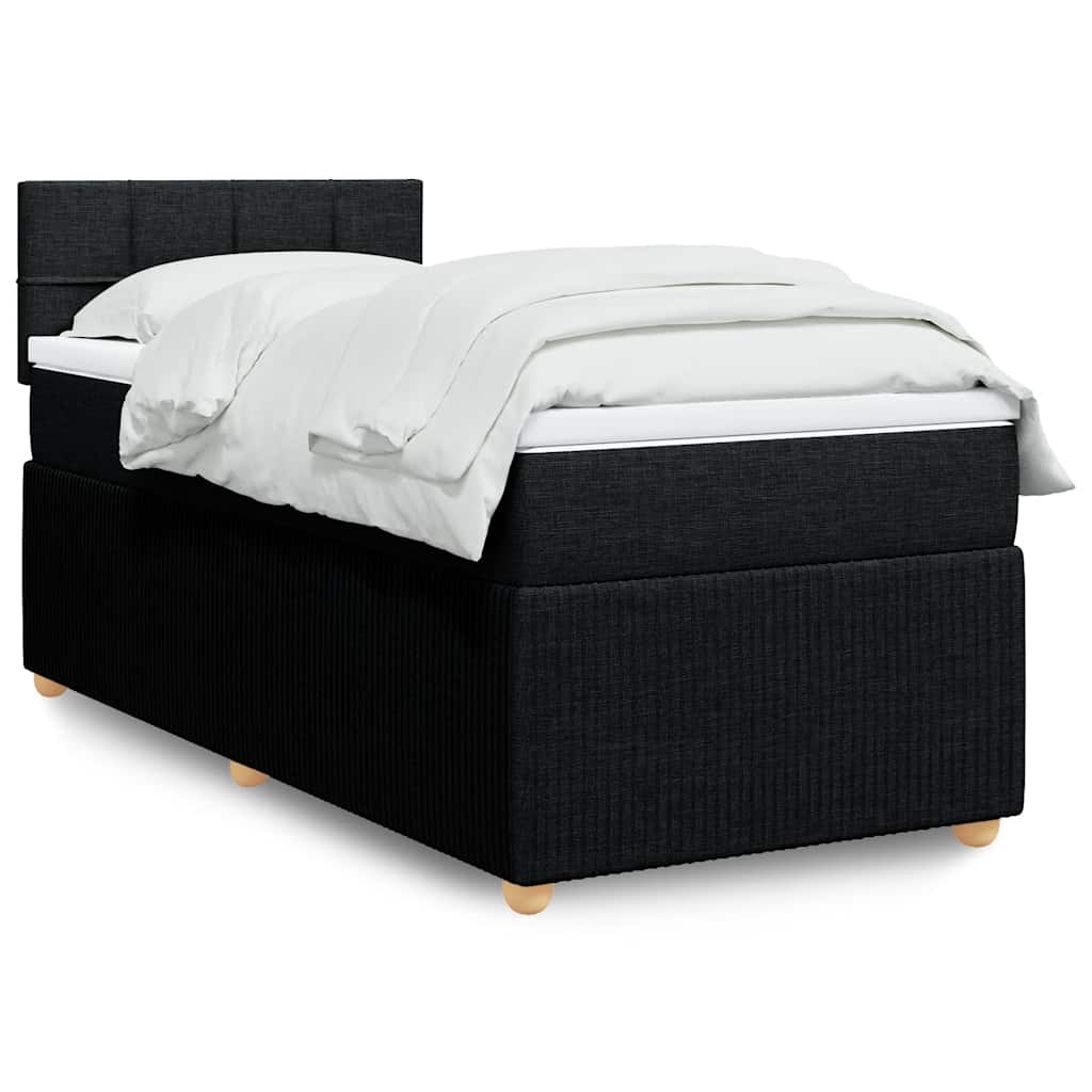 Κρεβάτι Boxspring με Στρώμα Μαύρο 90x200 εκ. Υφασμάτινο - Pakobazaar