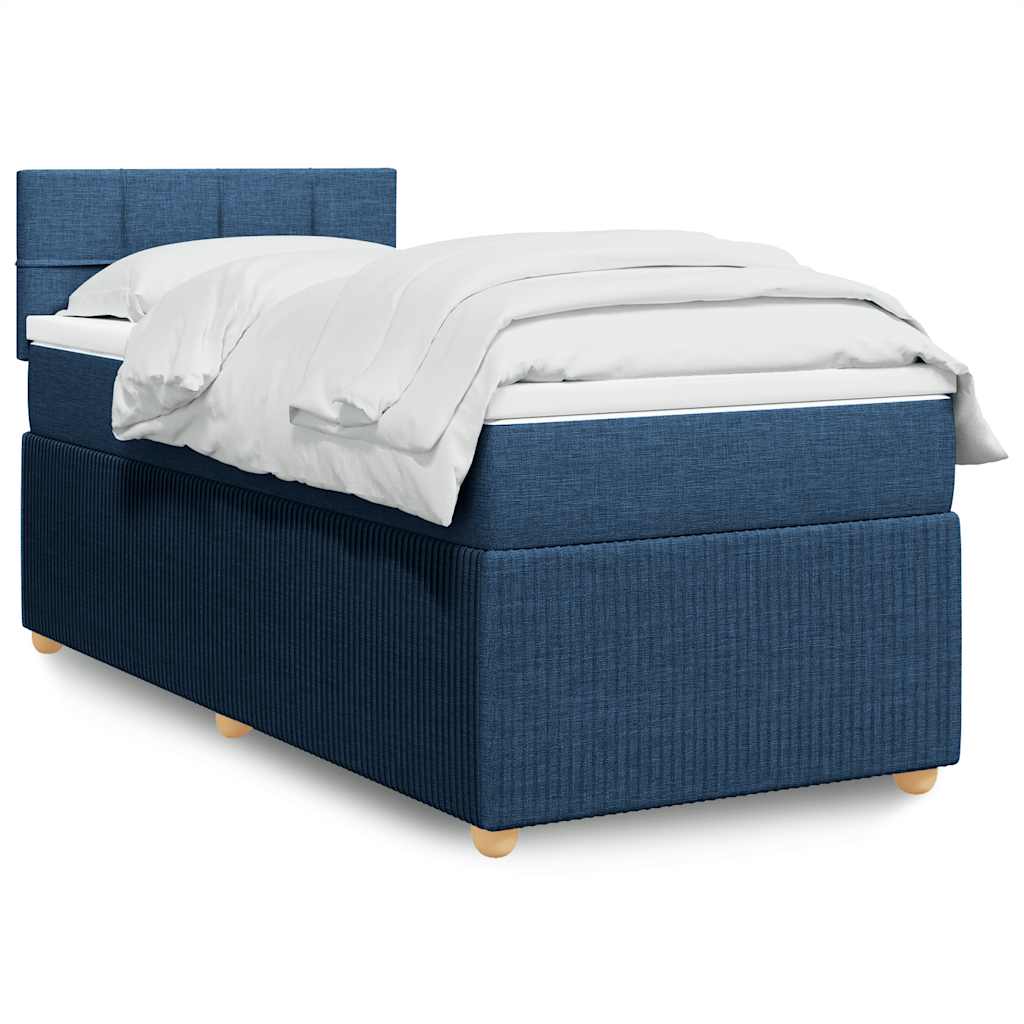 Κρεβάτι Boxspring με Στρώμα Μπλε 90x200 εκ.Υφασμάτινο