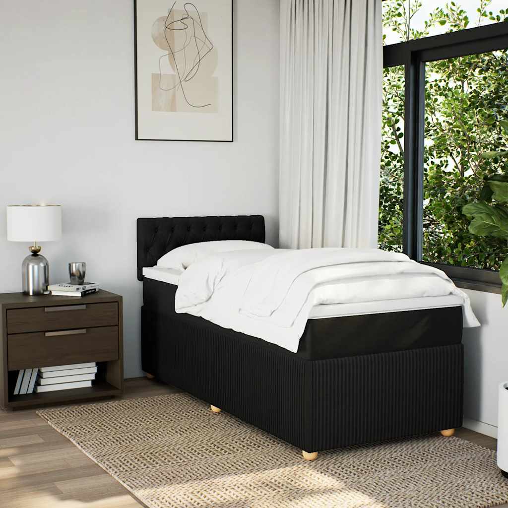 Κρεβάτι Boxspring με Στρώμα Μαύρο 90x200 εκ. Υφασμάτινο - Pakobazaar