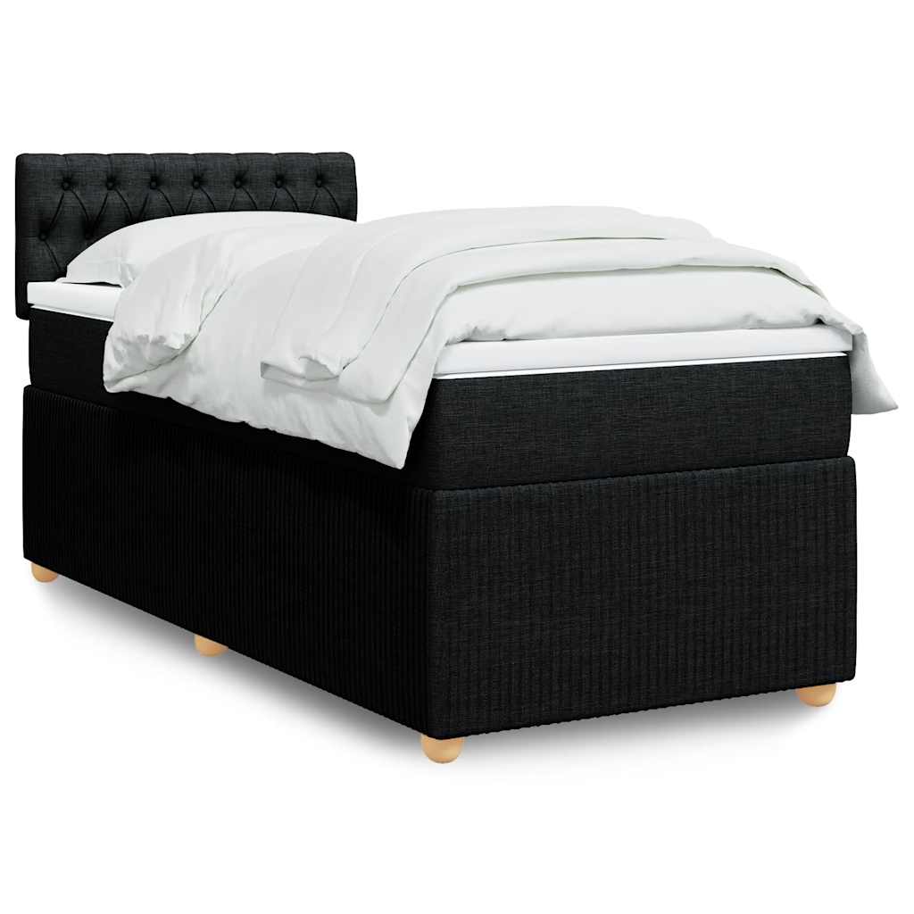 Κρεβάτι Boxspring με Στρώμα Μαύρο 90x200 εκ. Υφασμάτινο - Pakobazaar