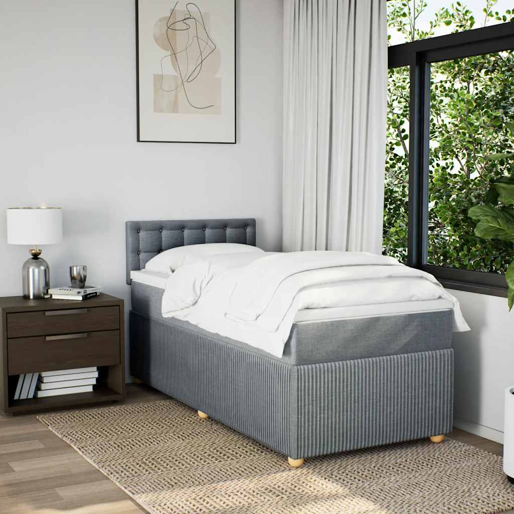 Κρεβάτι Boxspring με Στρώμα Ανοιχτό Γκρι 90x200 εκ. Υφασμάτινο