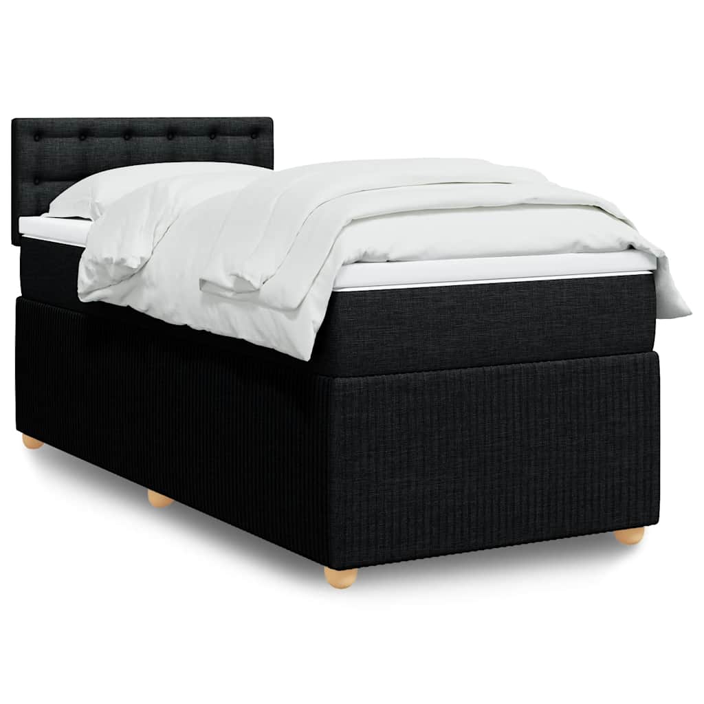 Κρεβάτι Boxspring με Στρώμα Μαύρο 90x200 εκ. Υφασμάτινο - Pakobazaar