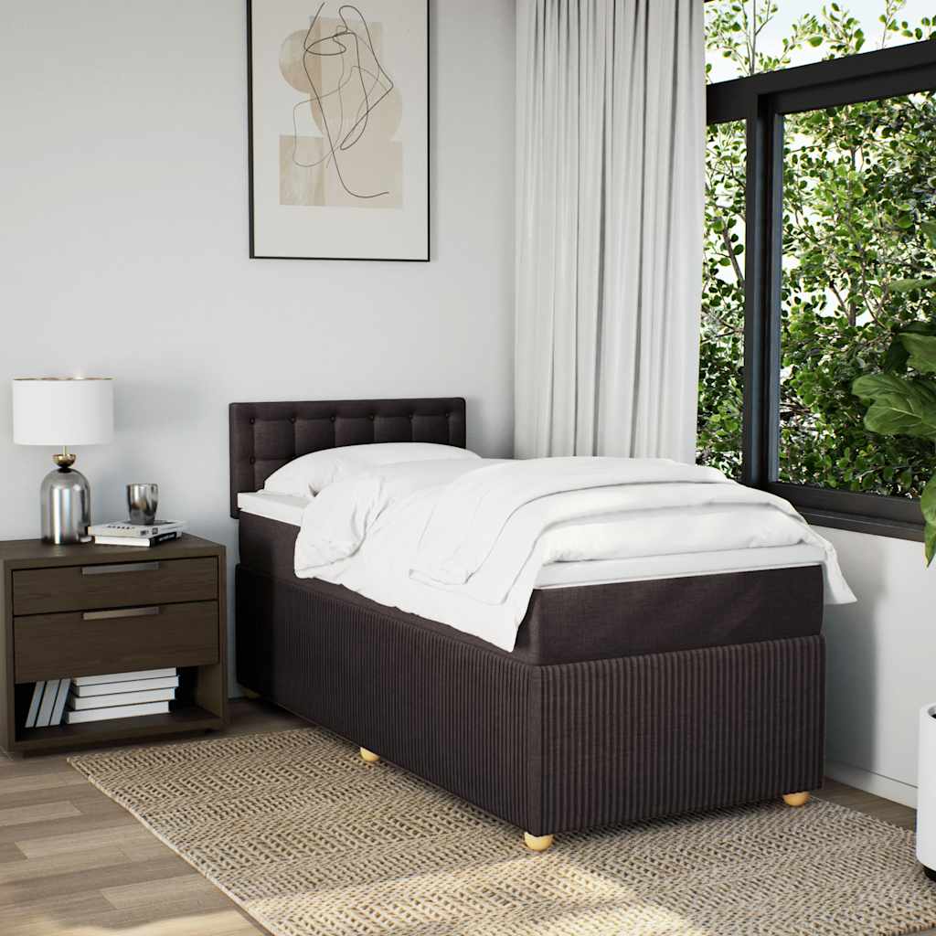 Κρεβάτι Boxspring με Στρώμα Σκούρο Καφέ 90x200 εκ. Υφασμάτινο