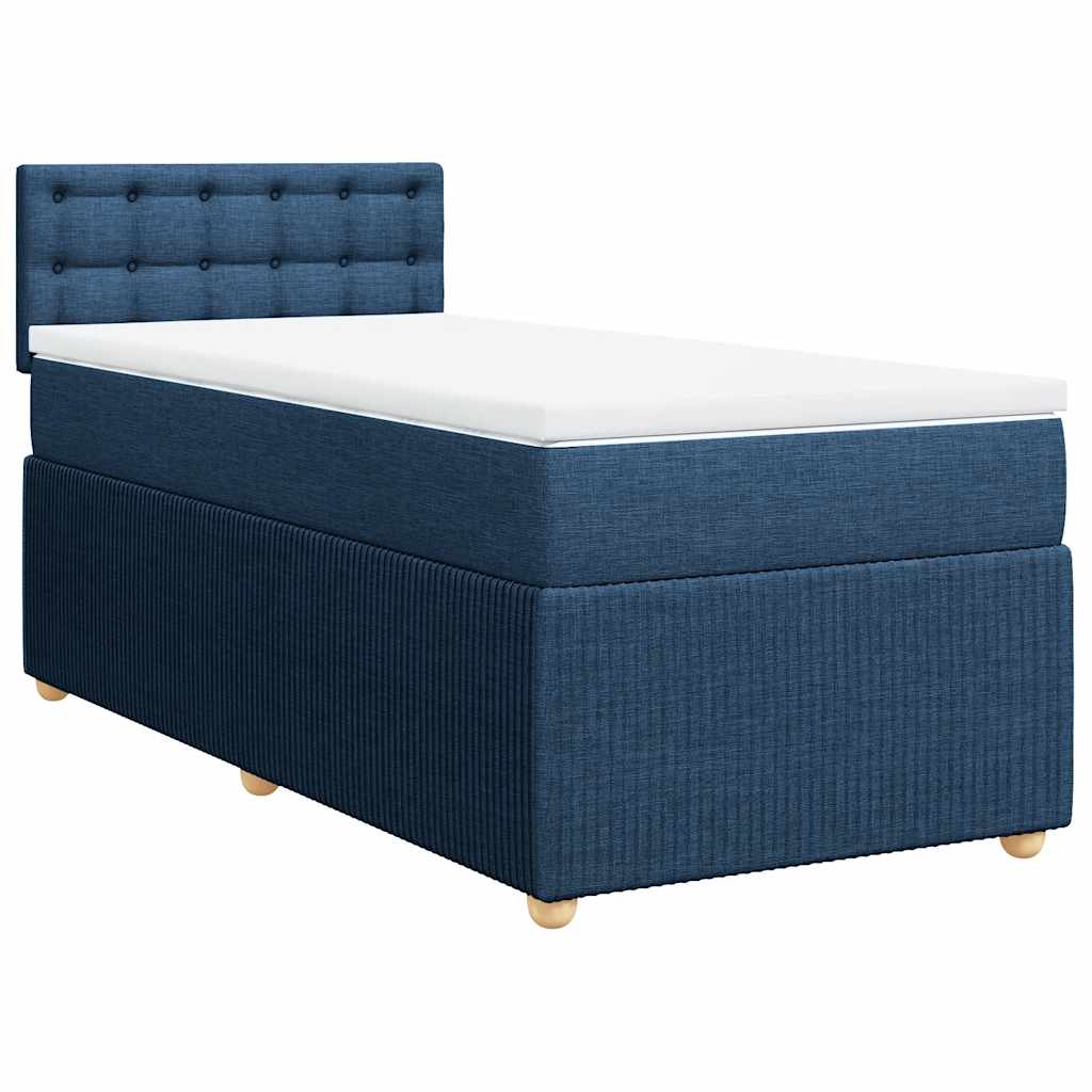 Κρεβάτι Boxspring με Στρώμα Μπλε 90x200 εκ.Υφασμάτινο