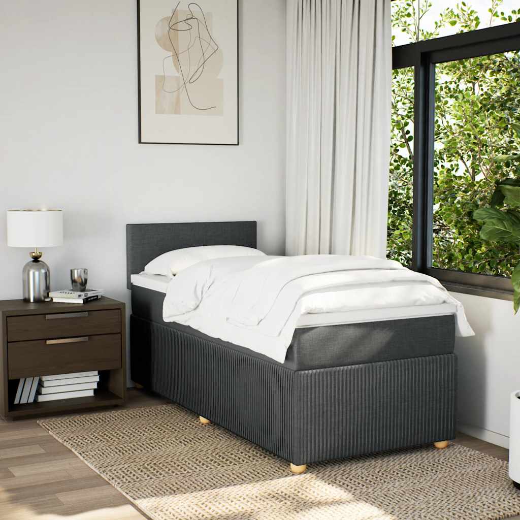 Κρεβάτι Boxspring με Στρώμα Σκούρο Γκρι 100x200 εκ. Υφασμάτινο - Pakobazaar